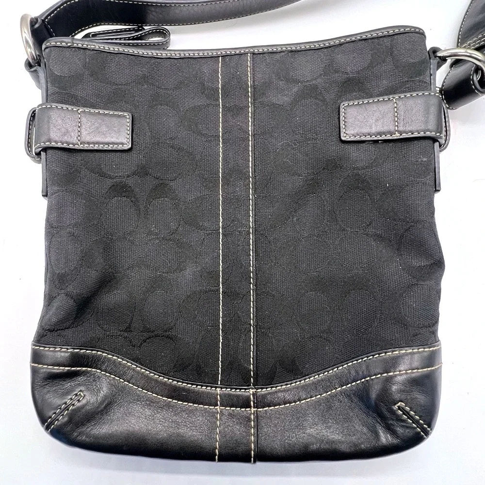 Coach Signature Jacquard Black Fabric‎ With Leather Shoulder Bag Hobo J05M-3577